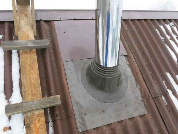 Как вывести трубу через крышу из профнастила и как сделать качественную гидроизоляцию прохода дымохода